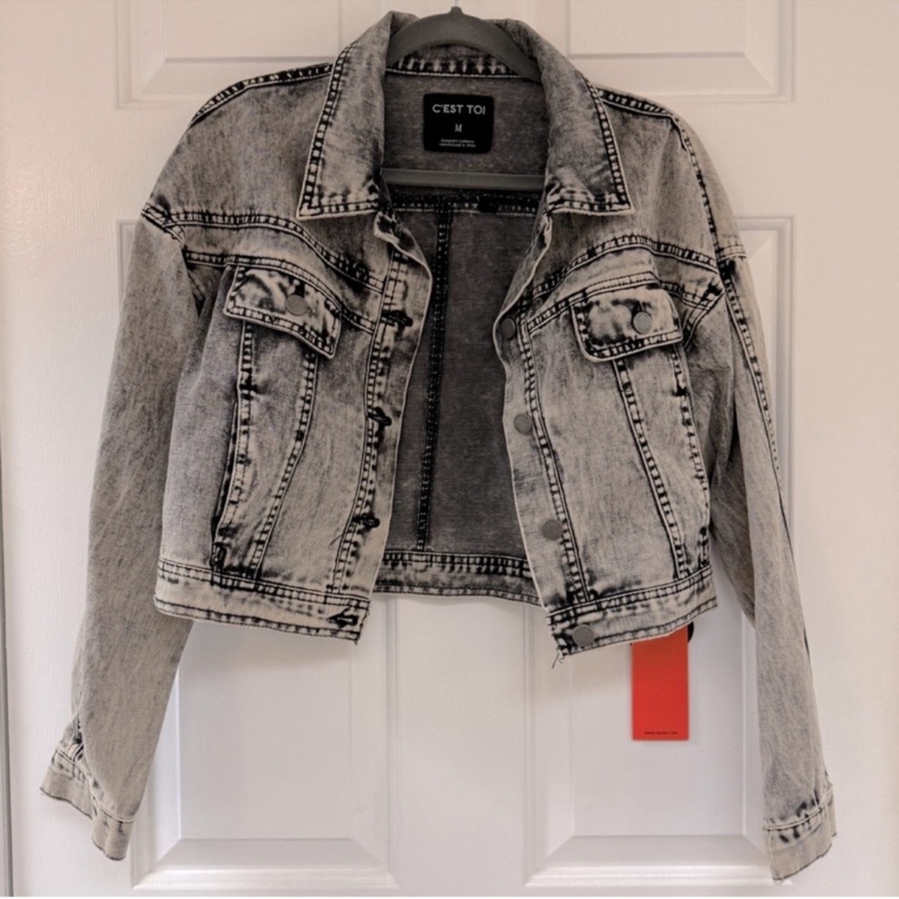 NWT C'EST TOI Cropped Gray Denim Jacket, size M